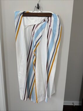 A.L.C. Striped White Midi Skirt with Light Blue, Mustard & Brown Accents